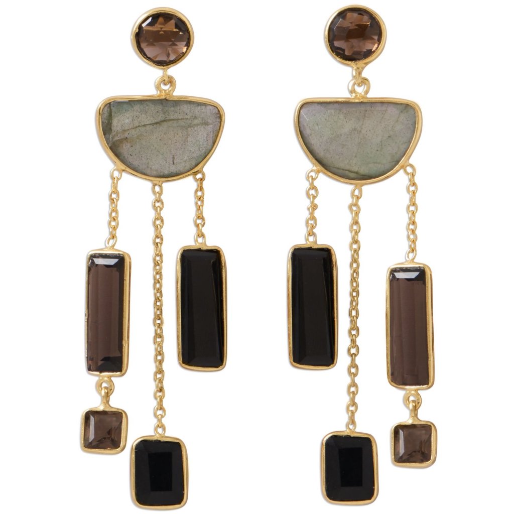 14k Gold Plated .925 Sterling Silver Multi Stone Chandelier Earrings